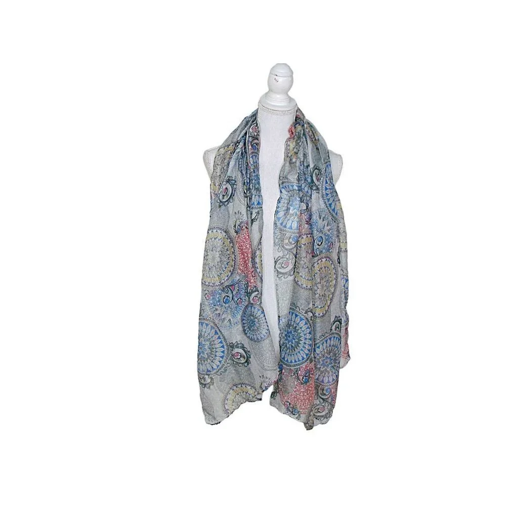 Sheer Rectangle Scarf Aztec Geo Design Multifunctional Lightweight 72x30
